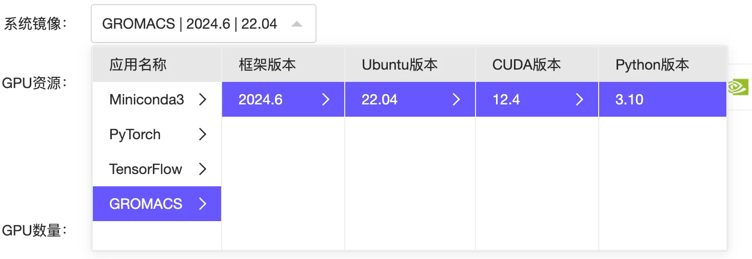 选择GROMACS镜像
