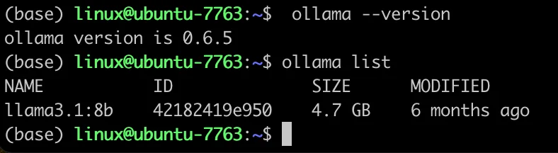 Ollama 容器镜像：WebUi可以通过页面左上角查看，命令行通过执行 ollama list 查看（步骤 4）
