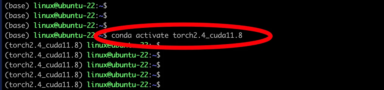 选择Conda虚拟环境：切换为虚拟环境 torch2.4 cuda11.8（步骤 3）