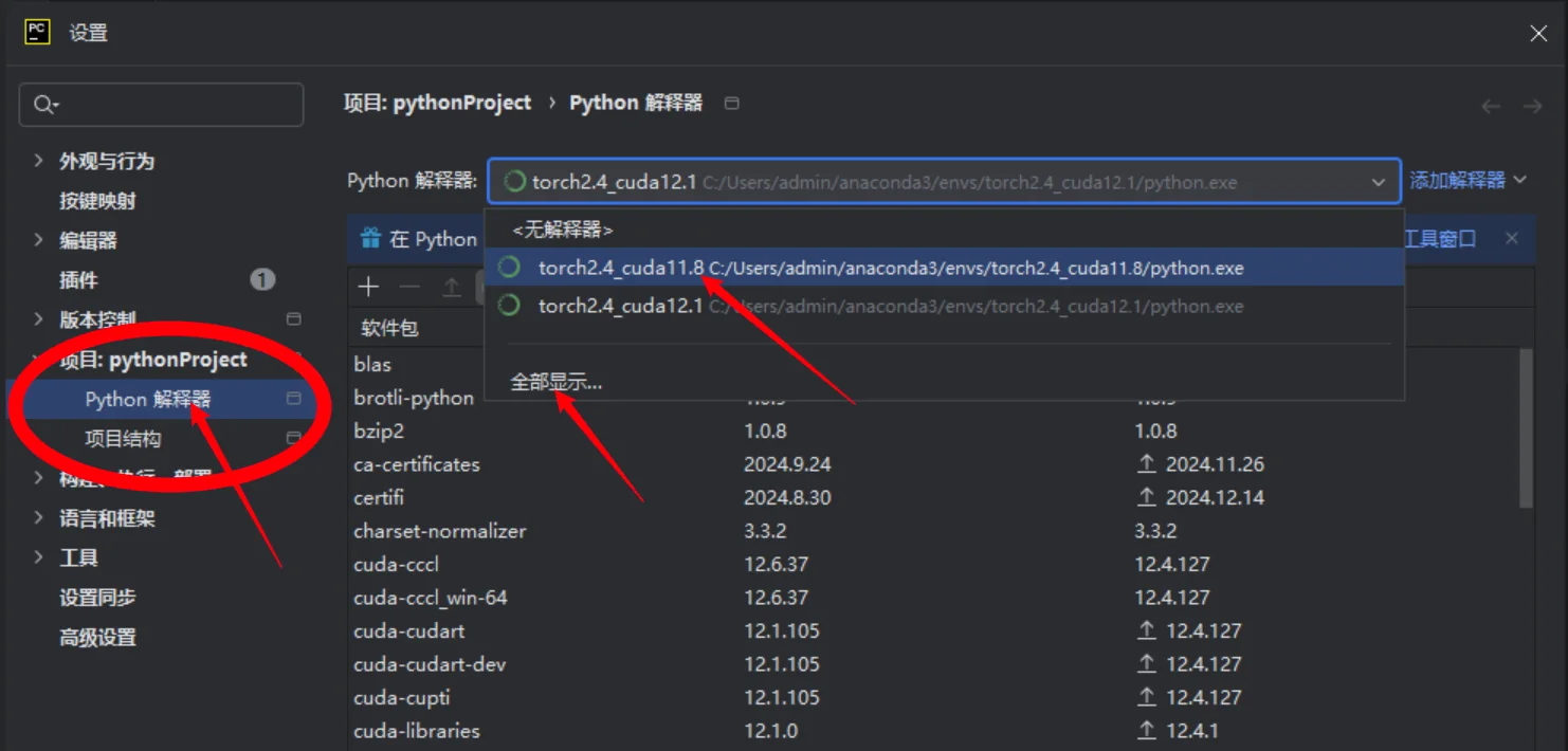 选择Conda虚拟环境：PyCharm 选择虚拟环境（步骤 8）